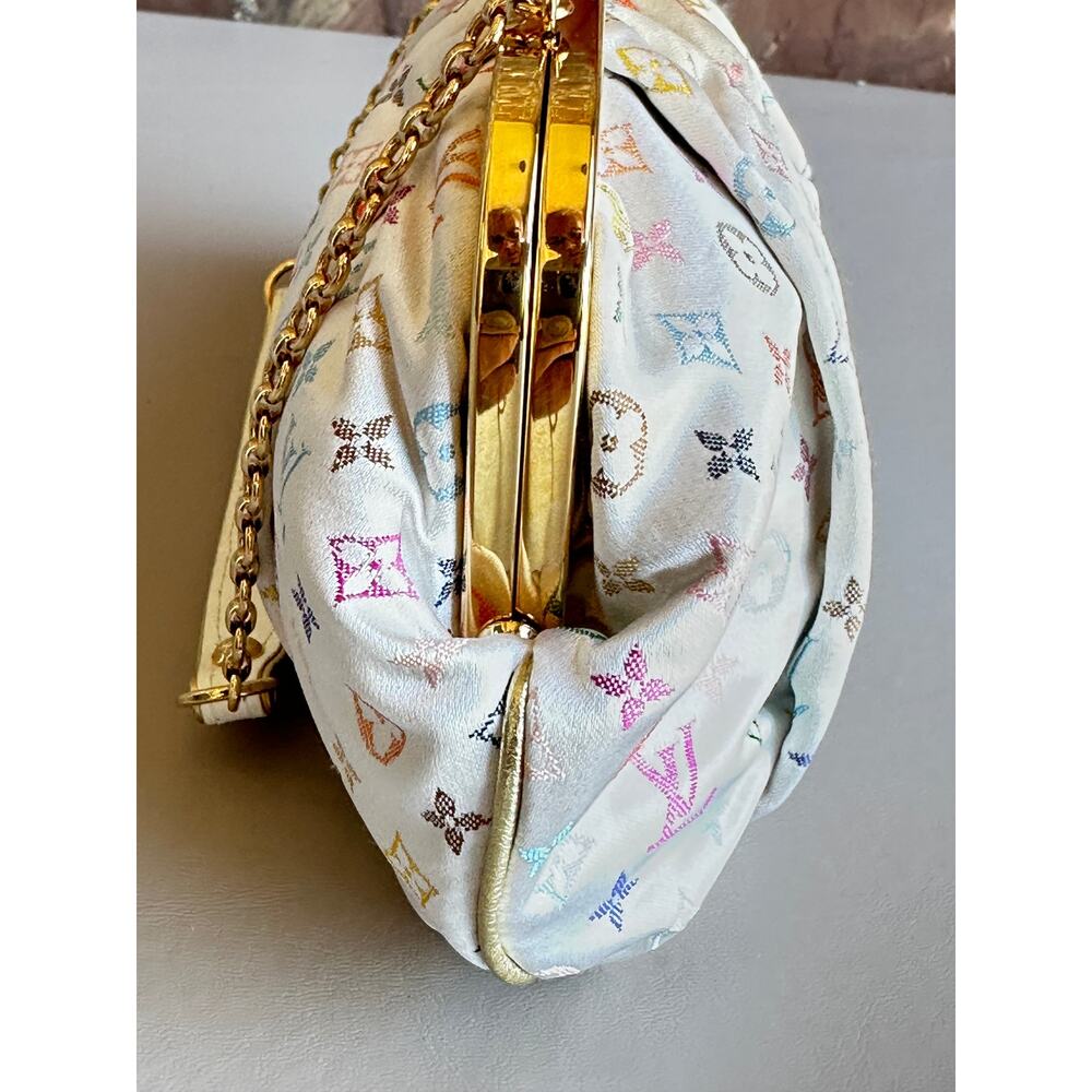 Louis Vuitton Aumoniere Satin Evening Bag Monogram White Multicolor 82723 - Picture 4 of 15